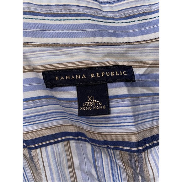 Banana Republic Shirt Mens XL Blue Striped Short Sleeve Button Up - Picture 4 of 5